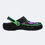 Fluorescent Moth Wreath Print Fleece-Lined Clogs