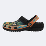 Tropical Butterfly Hibiscus Print Fleece-Lined Clogs