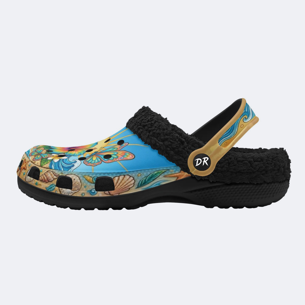 Tropical Sun Butterfly Print Fleece-Lined Clogs