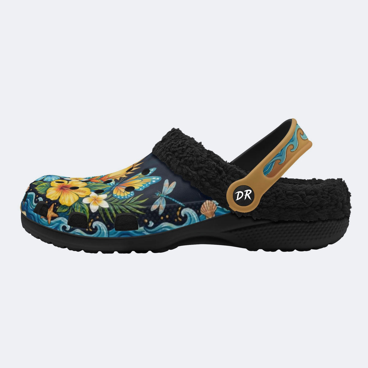 Tropical Floral Hibiscus Print Fleece-Lined Clogs