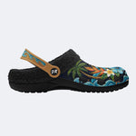 Tropical Floral Hibiscus Print Fleece-Lined Clogs