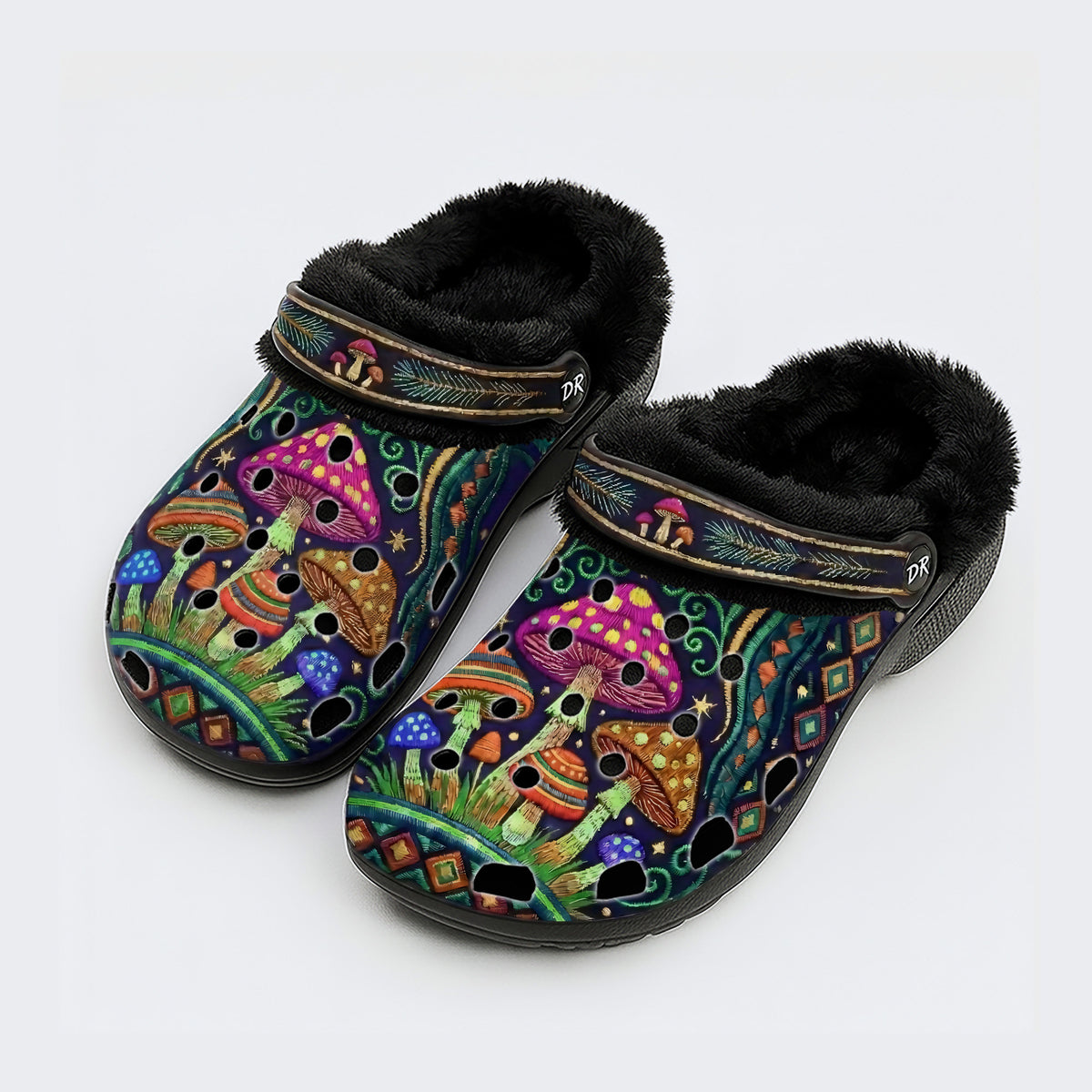 Mysterious Mushroom Forest Print Fleece-Lined Clogs
