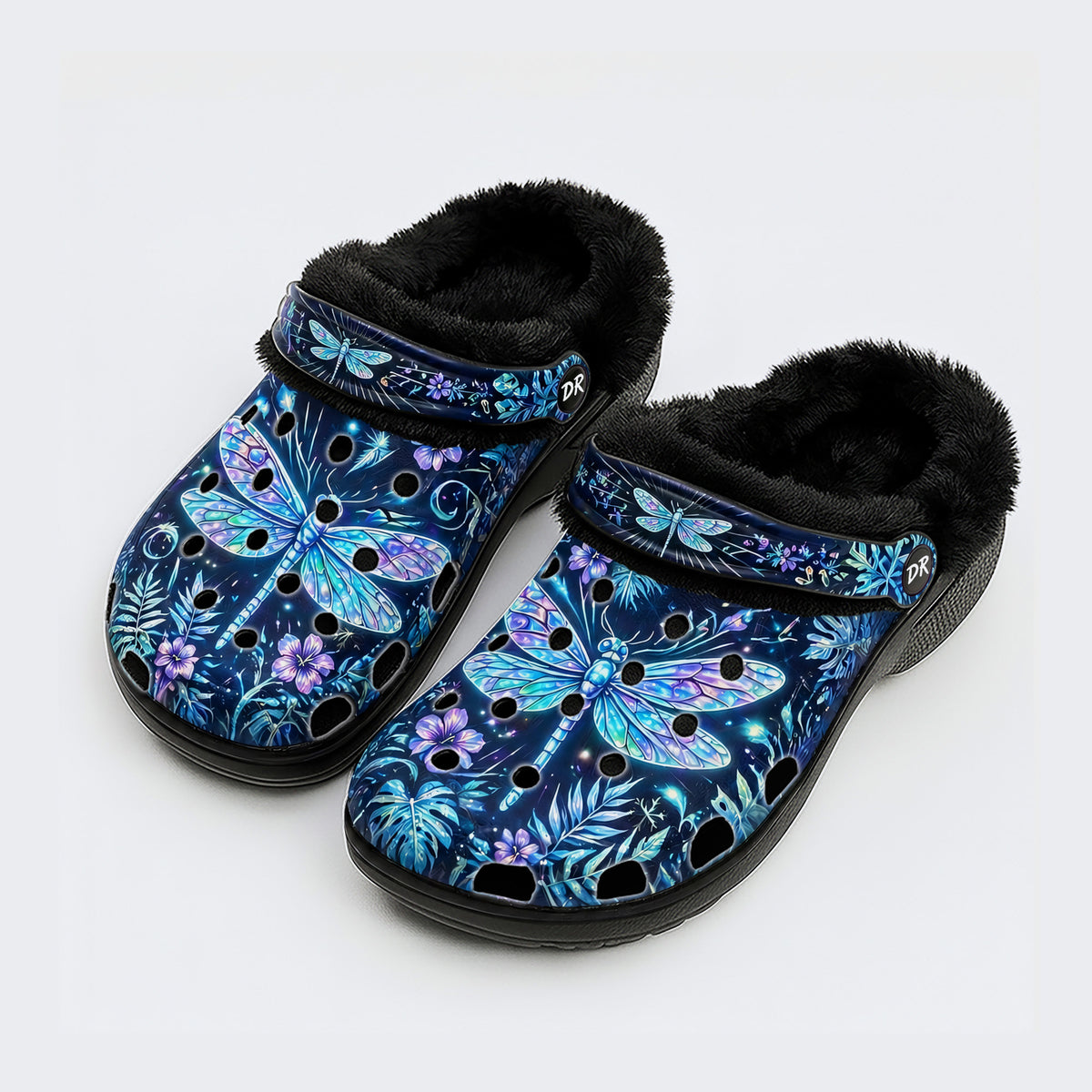 Ice Crystal Light Dragonfly Print Clogs