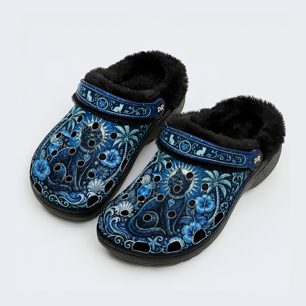 Mystical Blue Cat Print Clogs