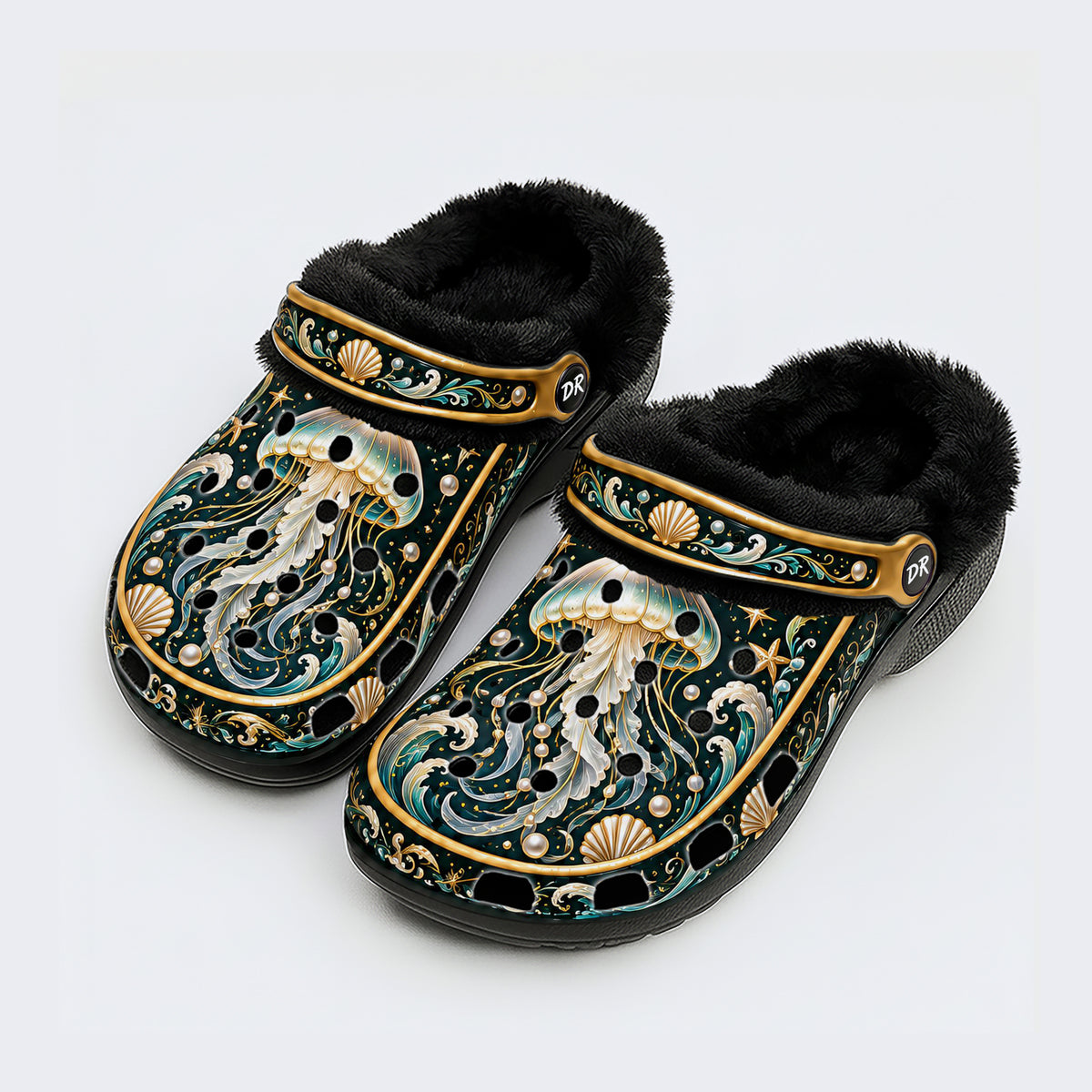 Emerald Jellyfish Fantasy Print Clogs