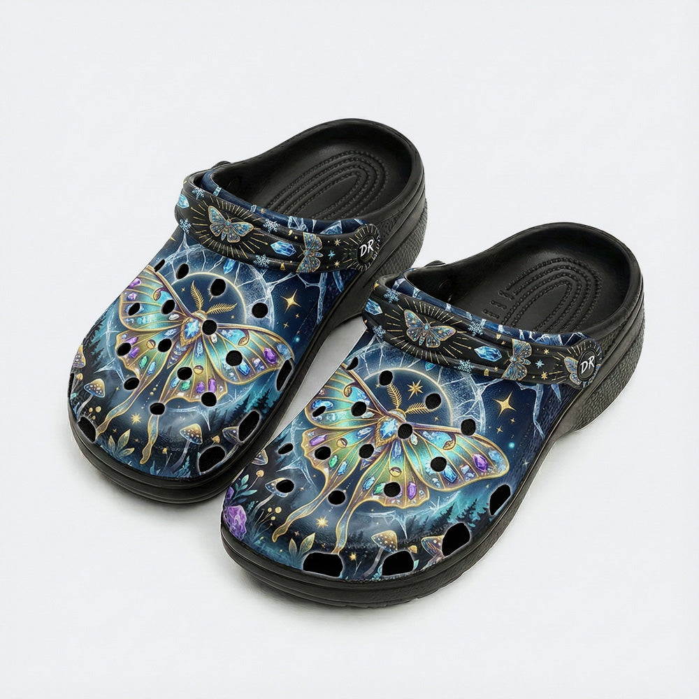 Ice Crystal Light Moth Print Fleece-Lined Clogs
