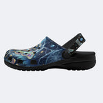 Ice Crystal Light Moth Print Fleece-Lined Clogs