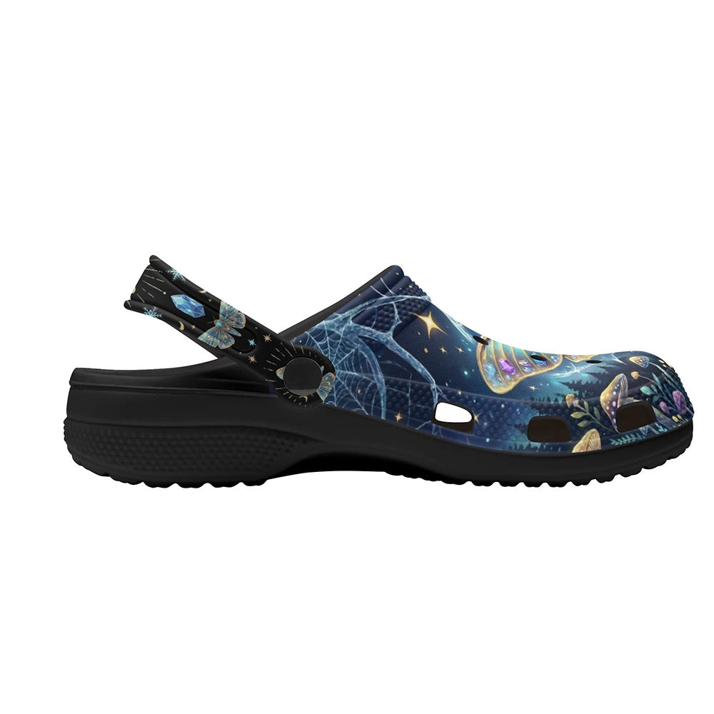 Ice Crystal Light Moth Print Fleece-Lined Clogs