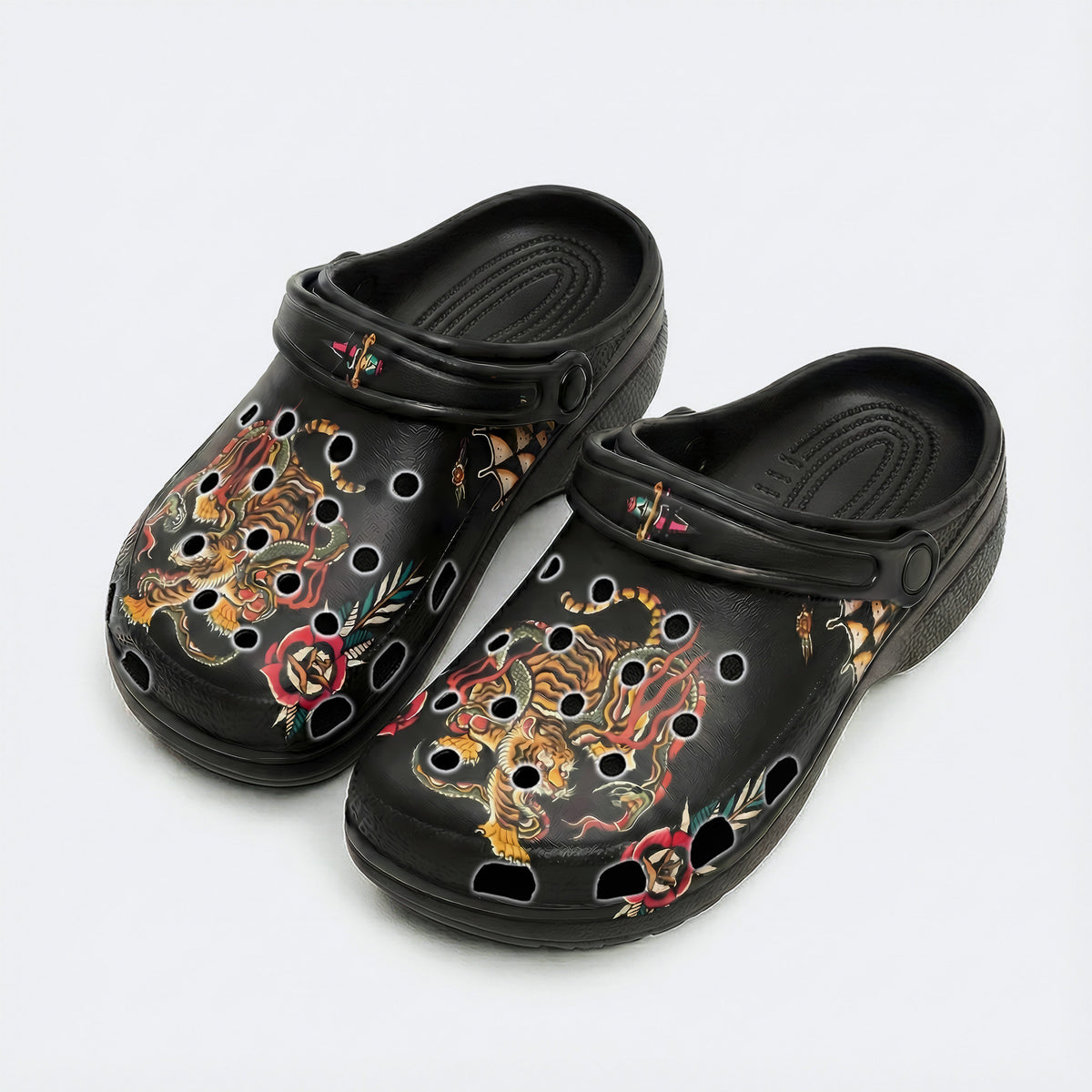 Old School Tiger & Snake Print Clogs