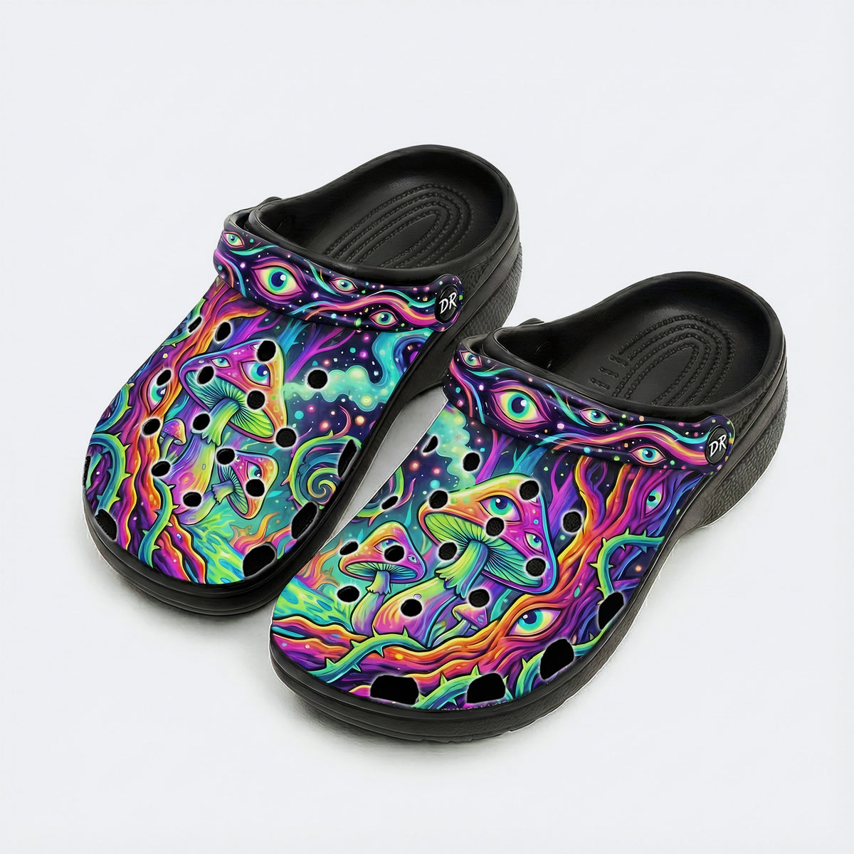 Psychedelic Forest Glowing Mushroom Print Fleece-Lined Clogs