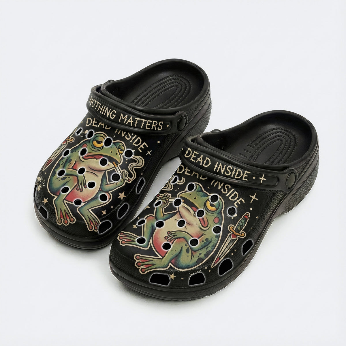 Frog Old-school Tattoo & Slogan Print Clogs