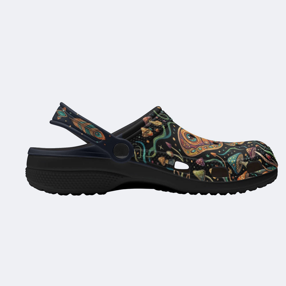 Psychedelic Mushroom Forest Moth Retro Print Fleece-Lined Clogs