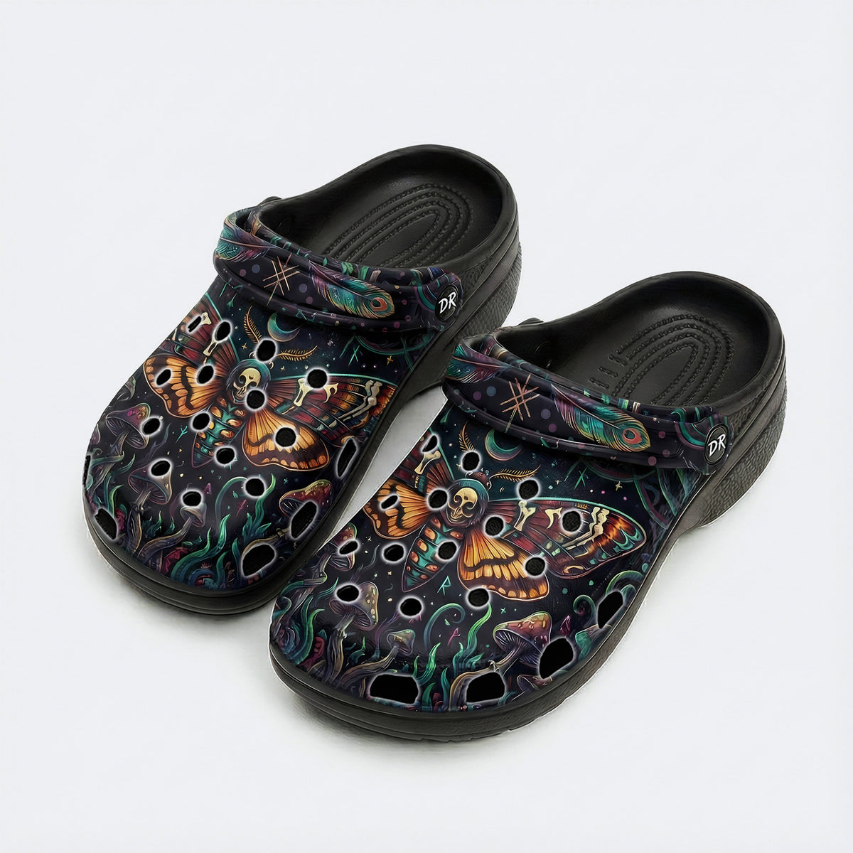 Mushroom Forest Death Moth Print Fleece-Lined Clogs