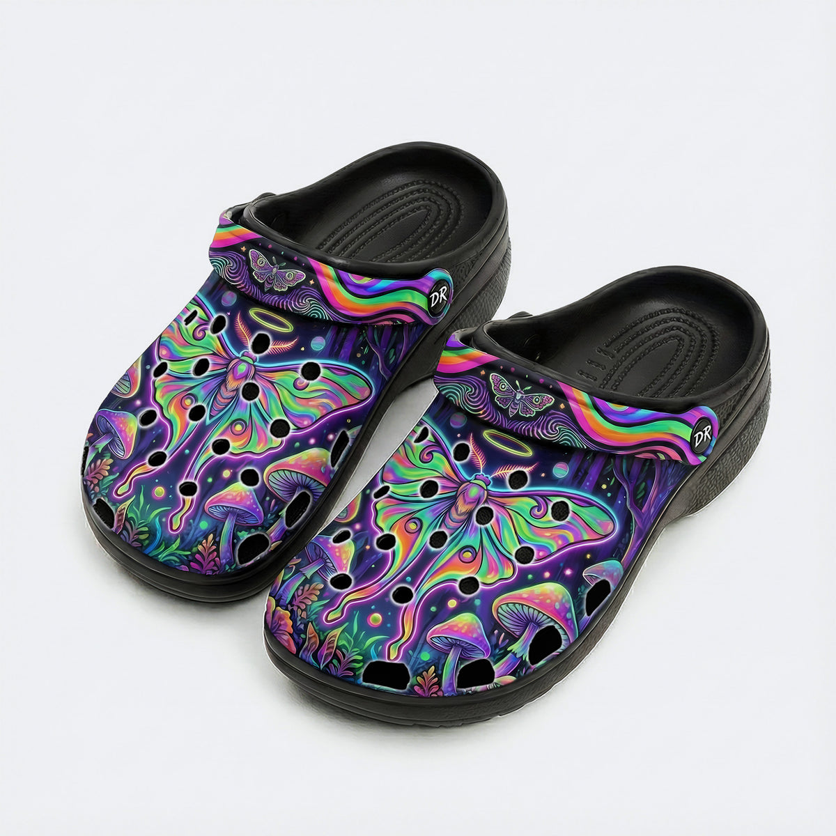 Flowing Color Psychedelic Moth Clogs