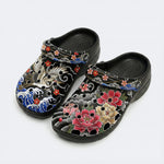 Irezumi Peonies and Cranes Print Fleece-Lined Clogs