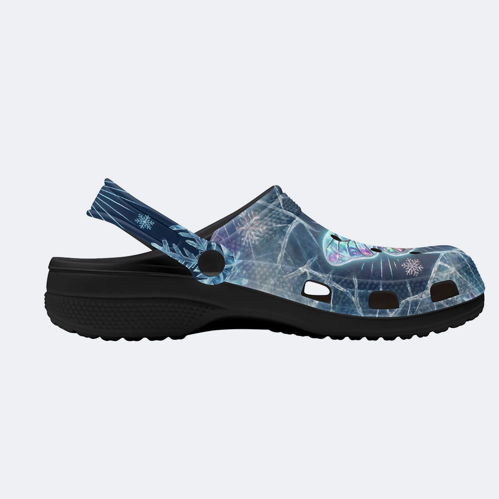 Ice Crystal Light Moth Print Fleece-Lined Clogs
