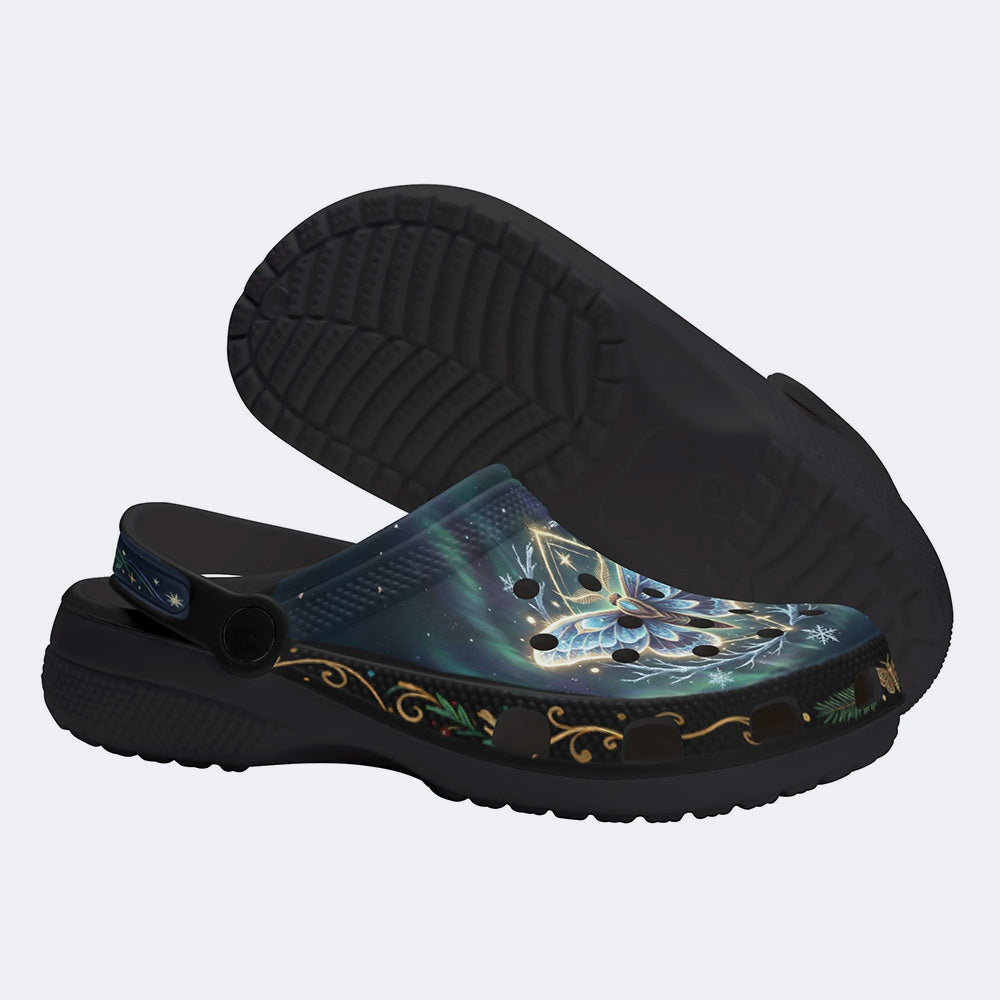 Ice Crystal Light Moth Print Clogs