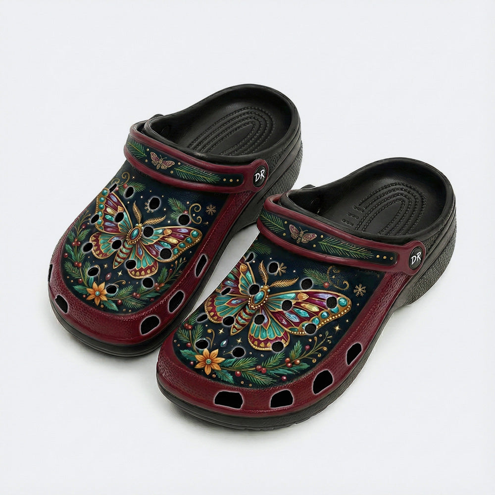 Jewel Moth Vintage Floral Wreath Print Clogs