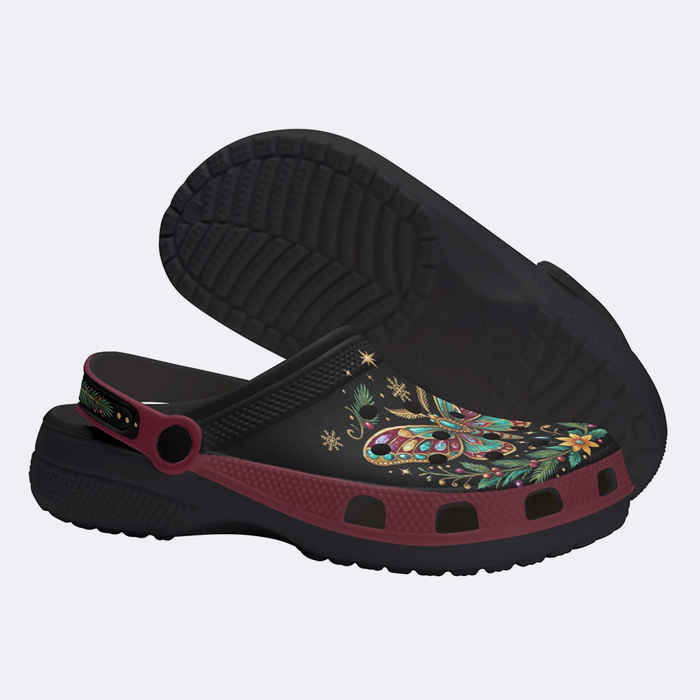 Jewel Moth Vintage Floral Wreath Print Clogs