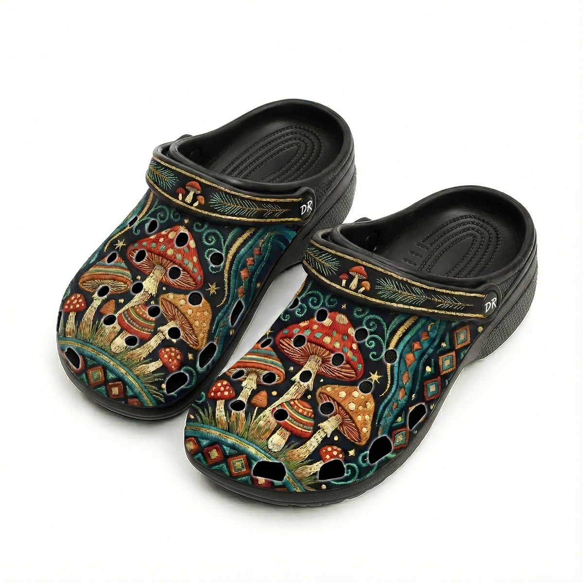 Psychedelic Retro Mushroom Forest Print Fleece-Lined Clogs