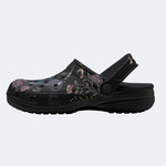 Floral Moth Print Fleece-Lined Clogs