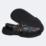 Floral Moth Print Fleece-Lined Clogs
