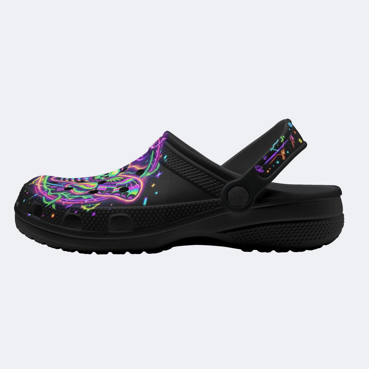 Neon Psychedelic Death Moth Print Clogs