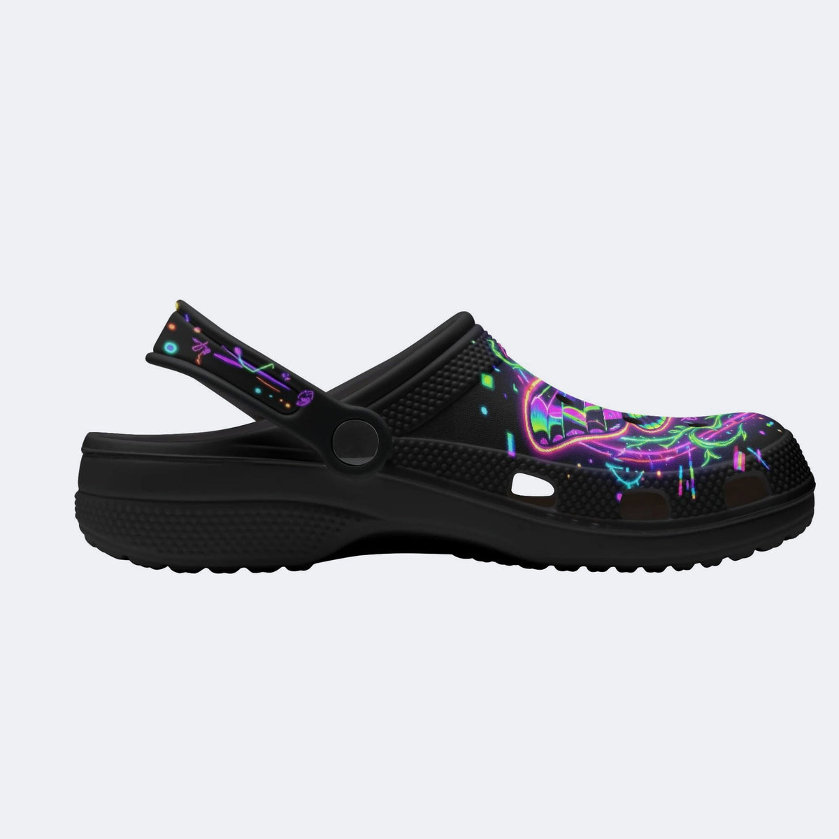 Neon Psychedelic Death Moth Print Clogs