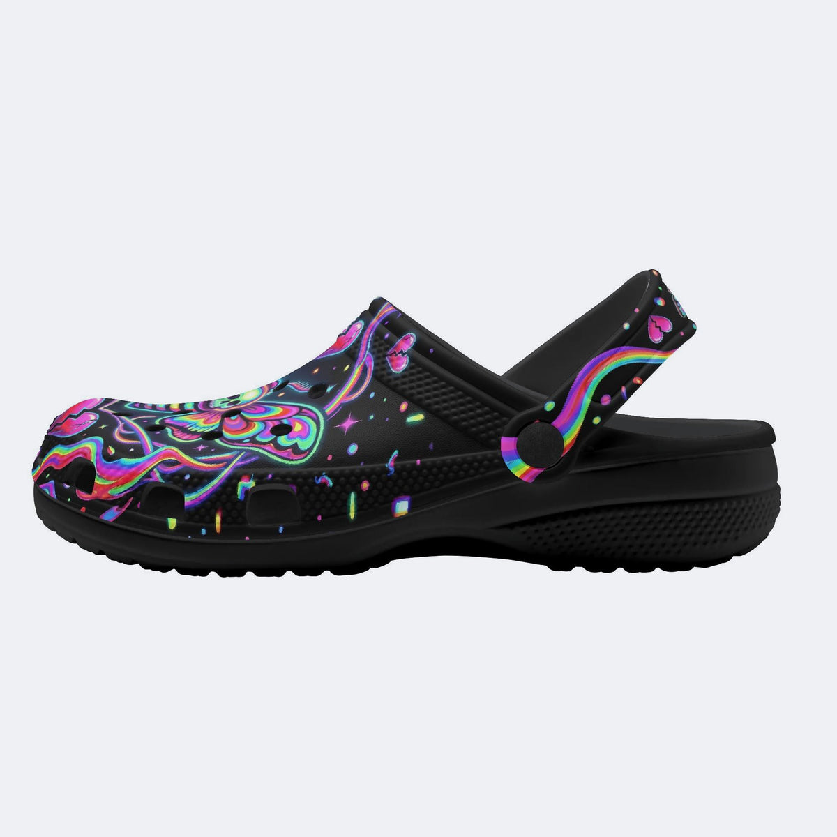 Death Moth Liquid Spectrum Love Ritual Print Clogs