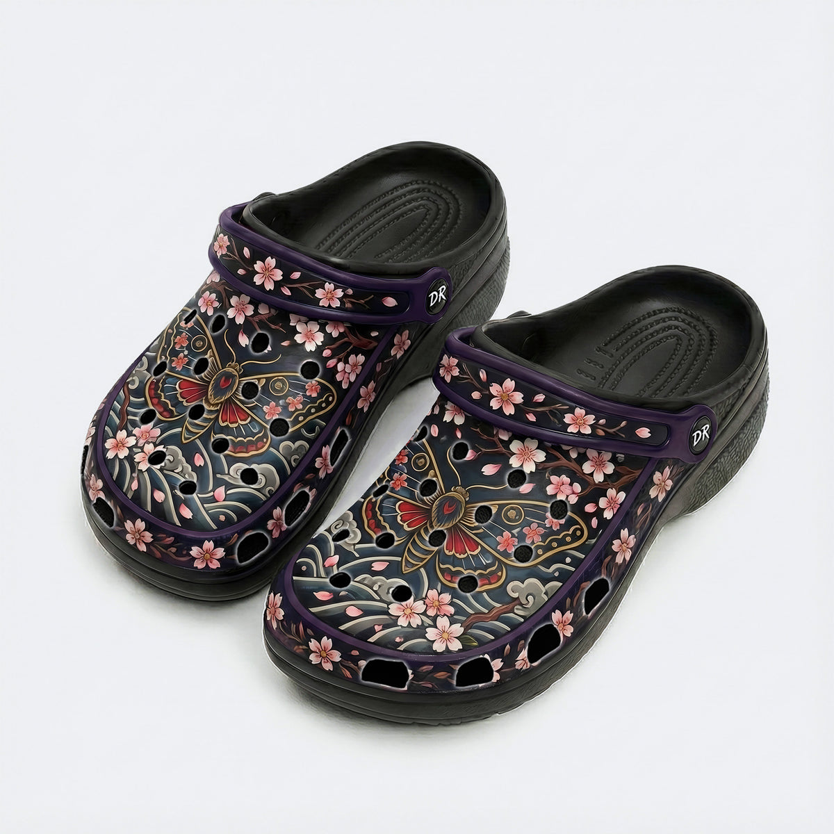 Cherry Blossom Moth Print Clogs