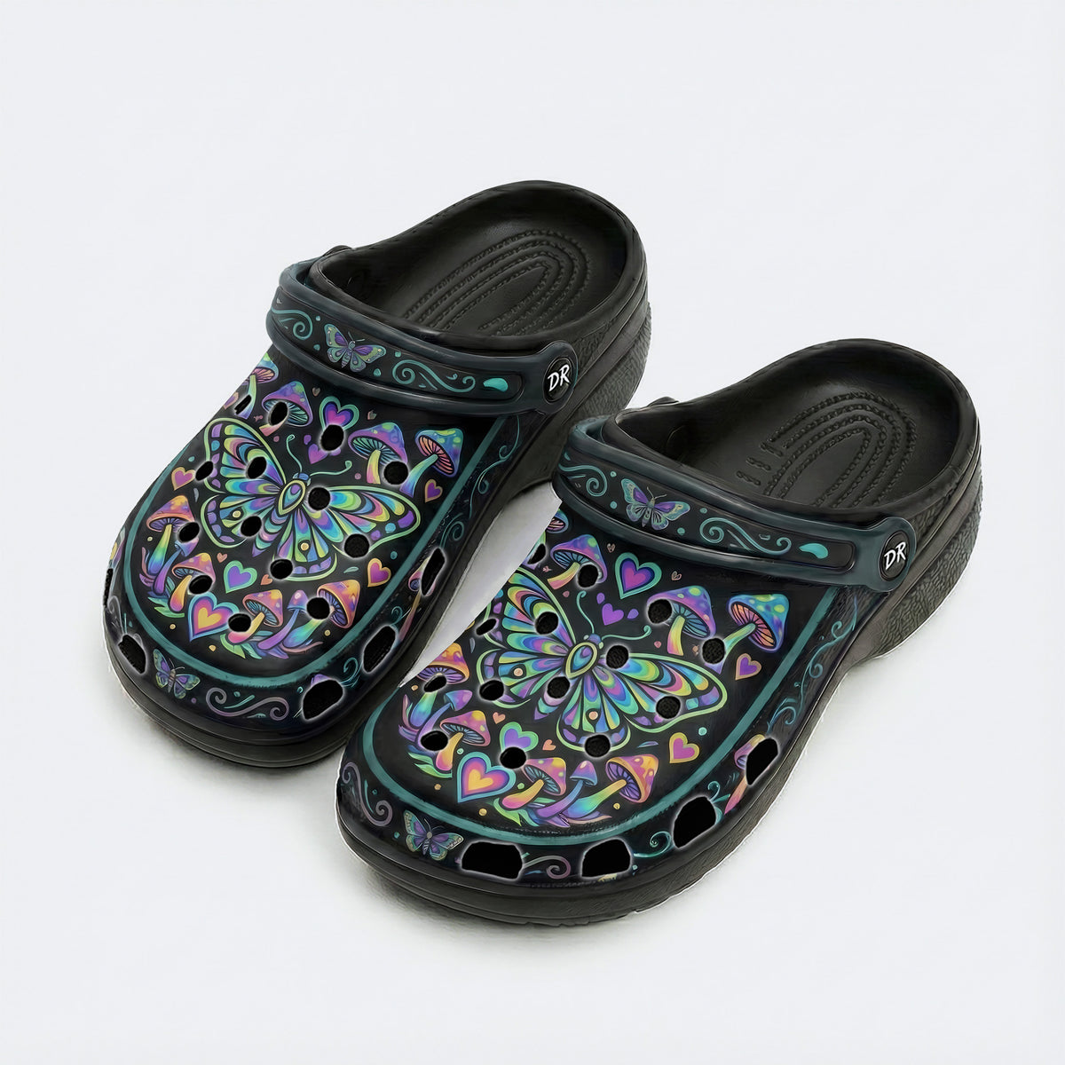 Psychedelic Mushroom & Moth Print Clogs