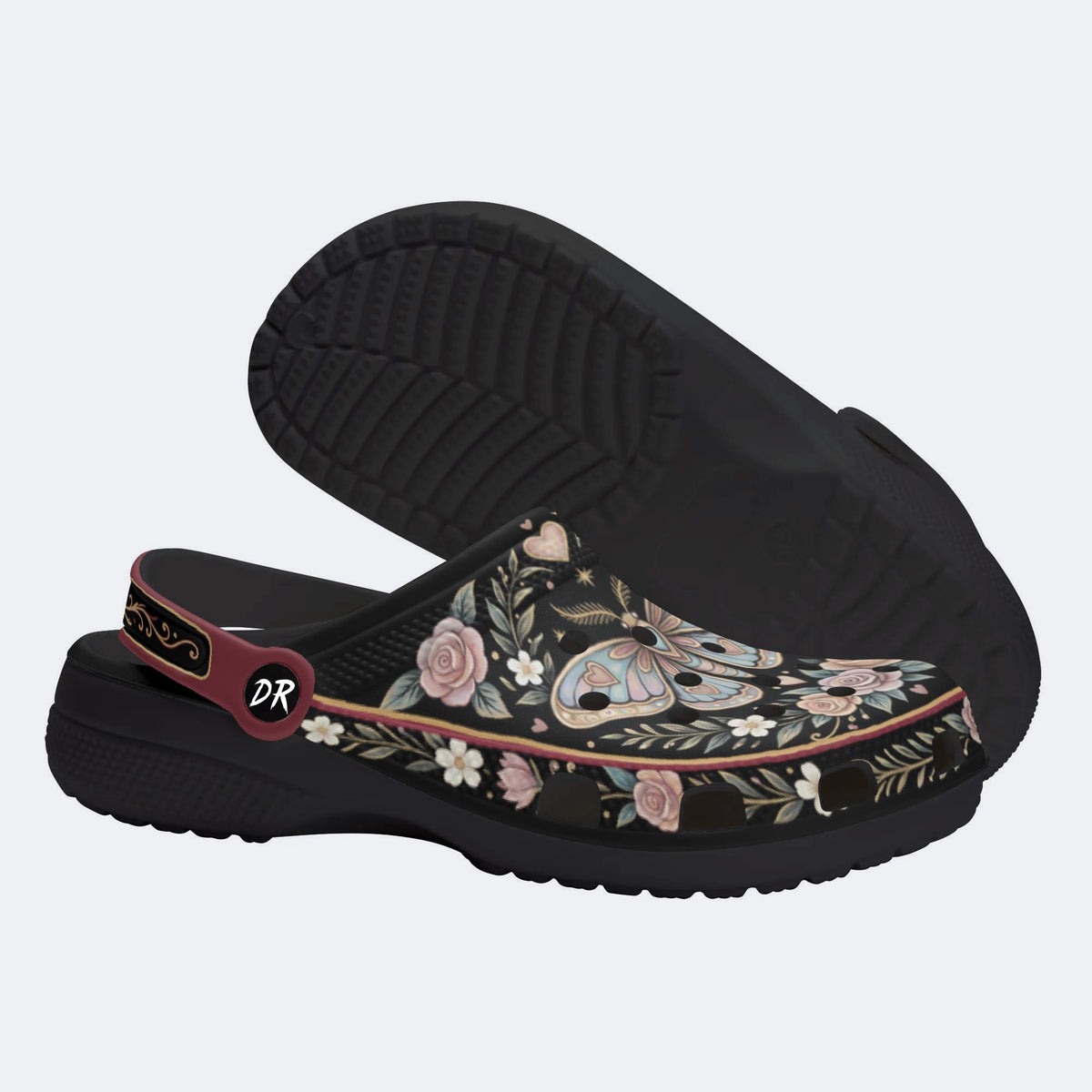 Romantic Wreath Moth Print Clogs