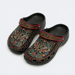Jewel Moth Vintage Wreath Print Fleece-Lined Clogs