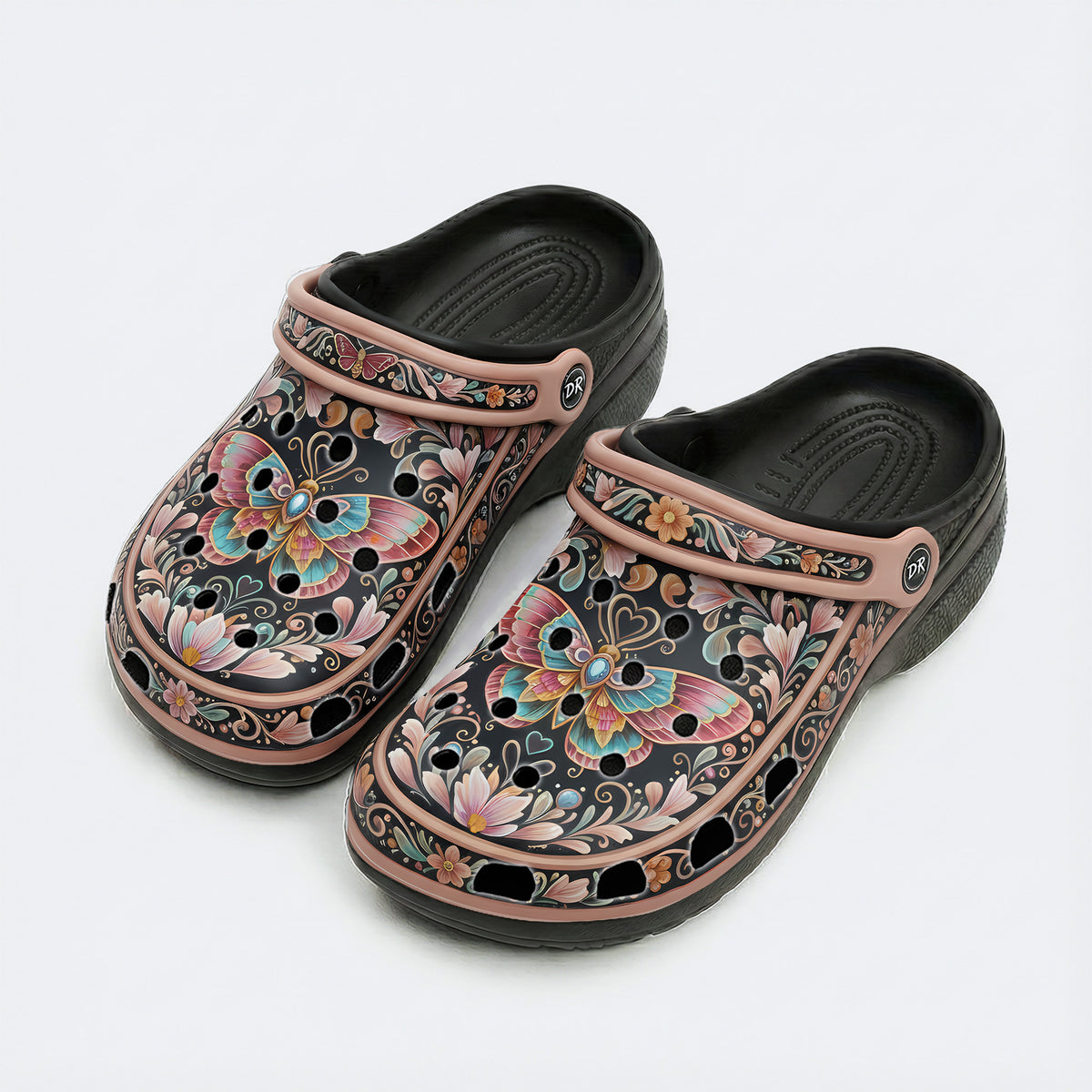 Jewel Moth Wreath Print Clogs