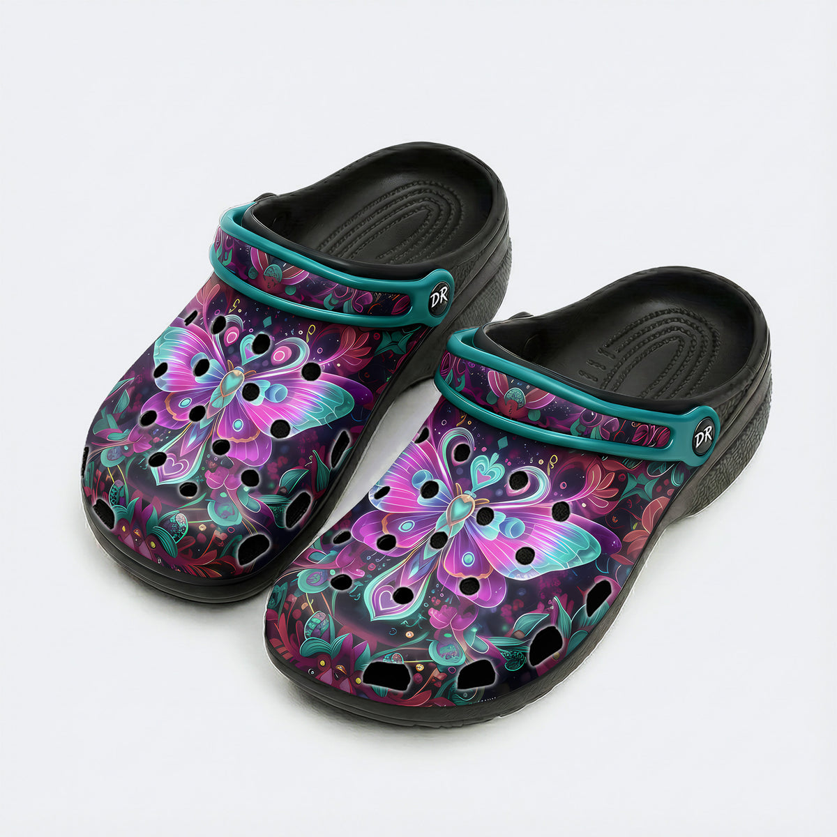 Cosmic Psychedelic Moth Wreath Print Clogs