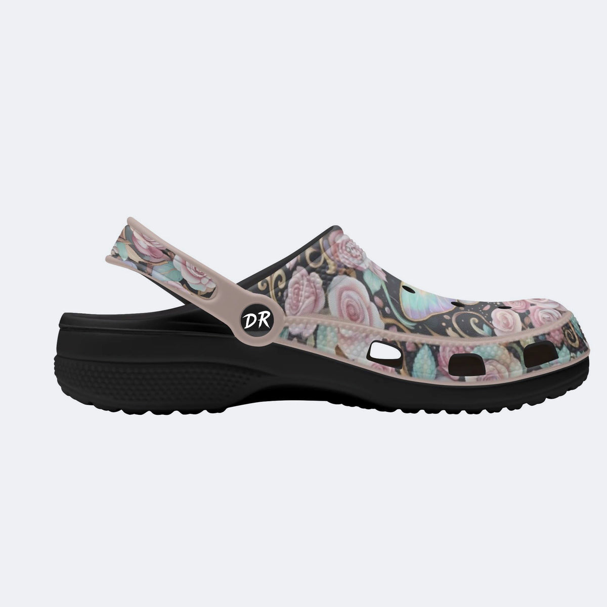 Iridescent Romantic Moth Print Fleece-Lined Clogs