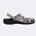 Iridescent Romantic Moth Print Fleece-Lined Clogs