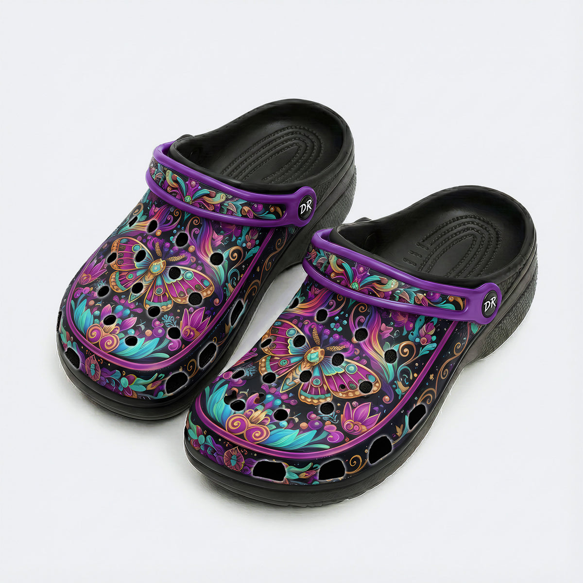 Iridescent Jewel Moth Print Fleece-Lined Clogs