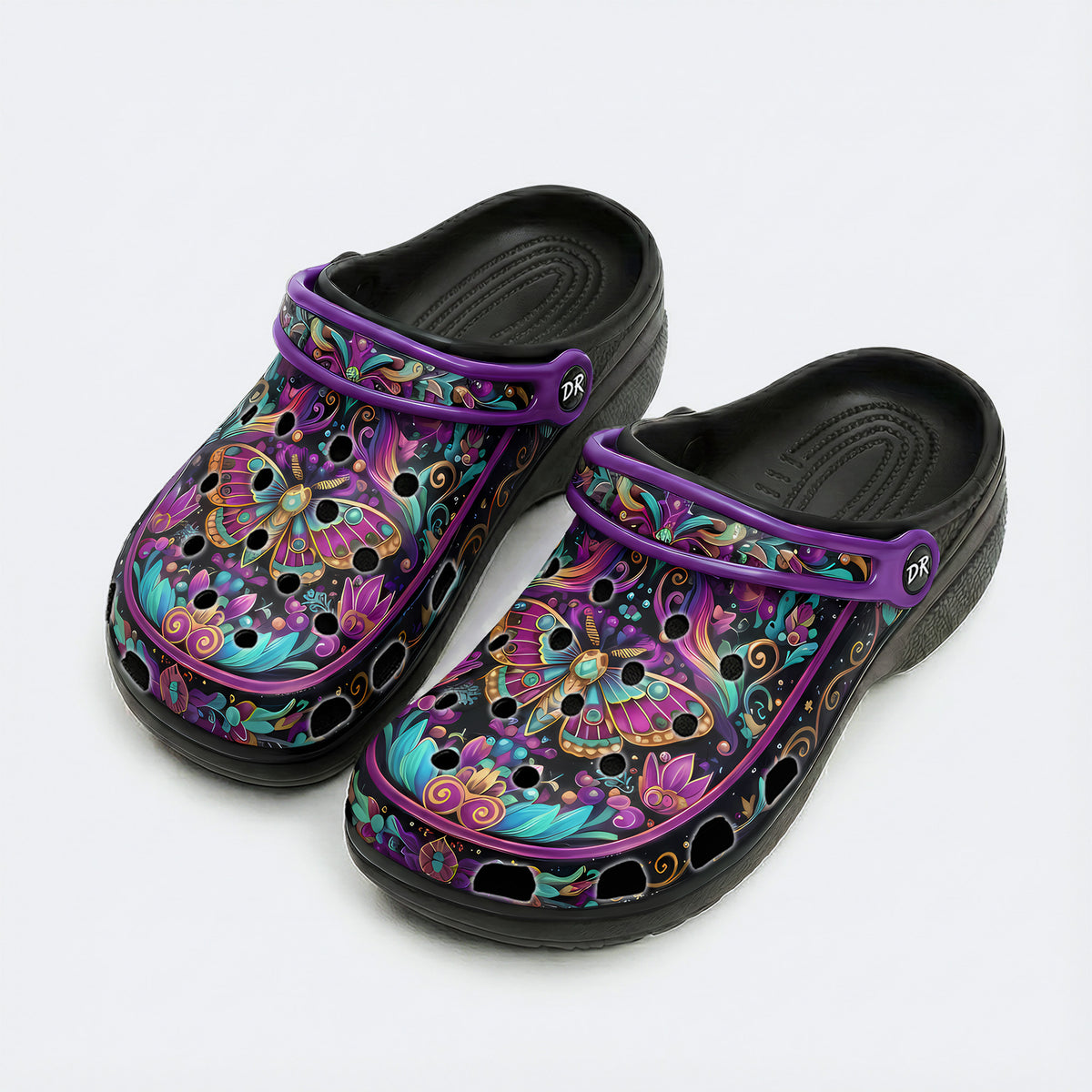Iridescent Jewel Moth Print Fleece-Lined Clogs