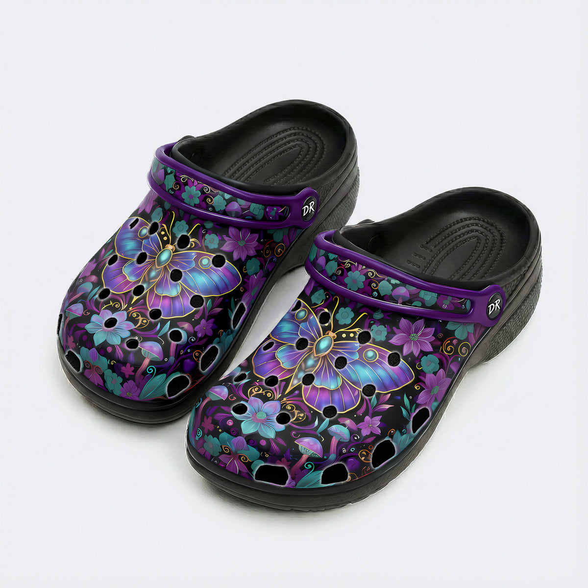 Celestial Iridescent Moth Wreath Print Fleece-Lined Clogs