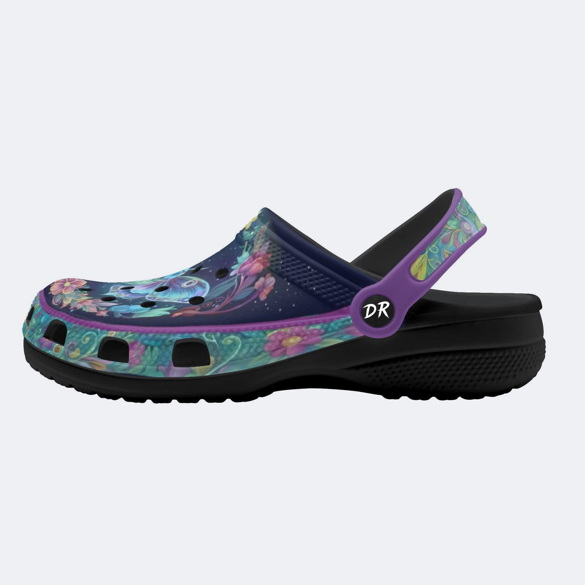 Flowing Floral Field Celestial Moth Print Fleece-Lined Clogs