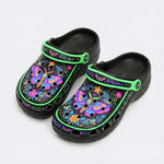 Fluorescent Moth Wreath Print Fleece-Lined Clogs