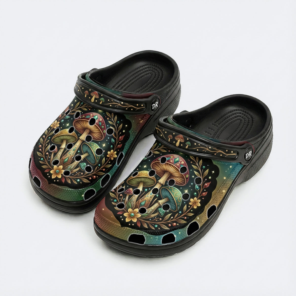 Jewel Mushroom Vintage Wreath Print Fleece-Lined Clogs