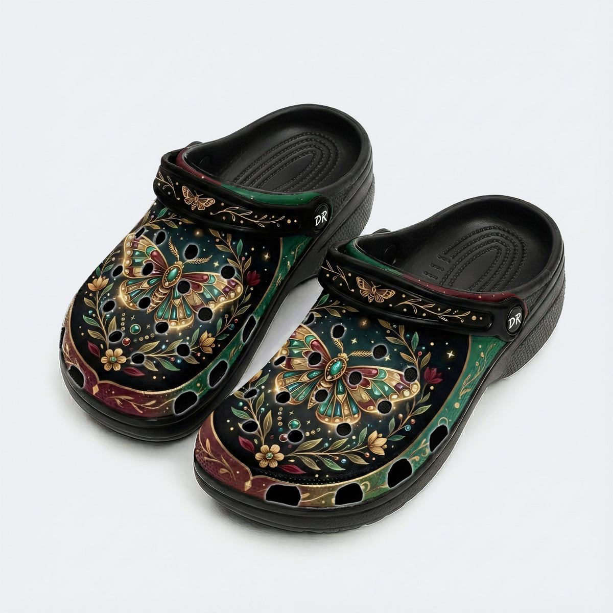 Jewel Moth Vintage Wreath Print Fleece-Lined Clogs