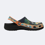 Tropical Butterfly Hibiscus Print Fleece-Lined Clogs