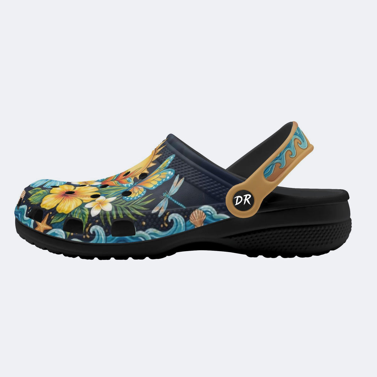 Tropical Floral Hibiscus Print Fleece-Lined Clogs