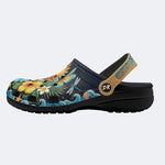 Tropical Floral Hibiscus Print Fleece-Lined Clogs