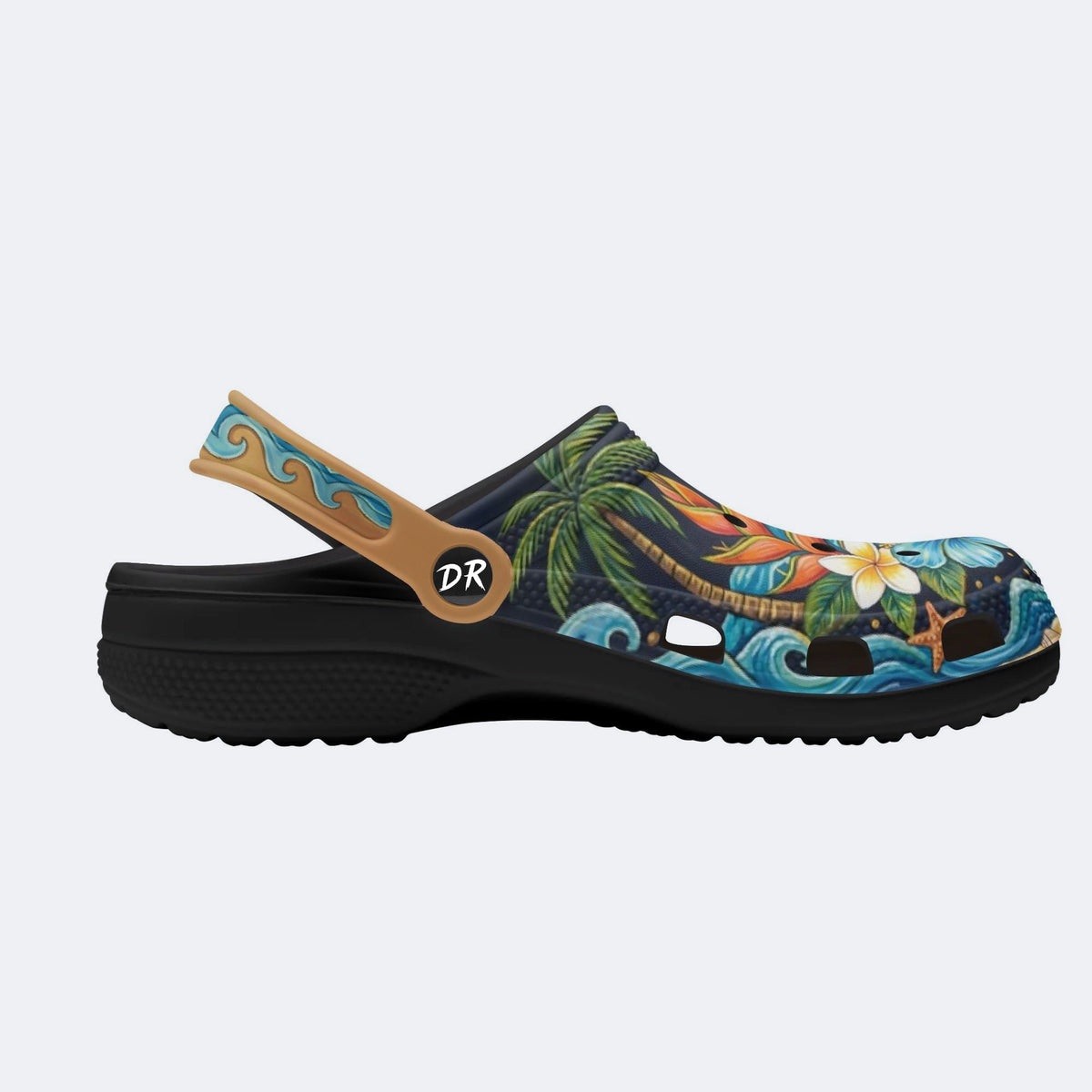 Tropical Floral Hibiscus Print Fleece-Lined Clogs