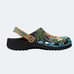 Tropical Floral Hibiscus Print Fleece-Lined Clogs