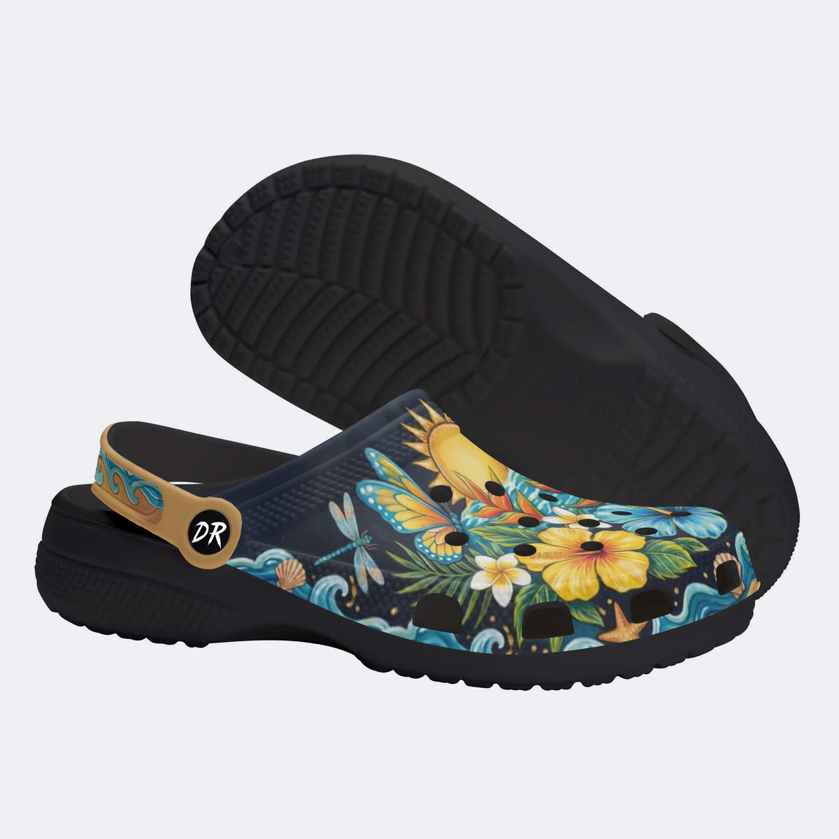 Tropical Floral Hibiscus Print Fleece-Lined Clogs